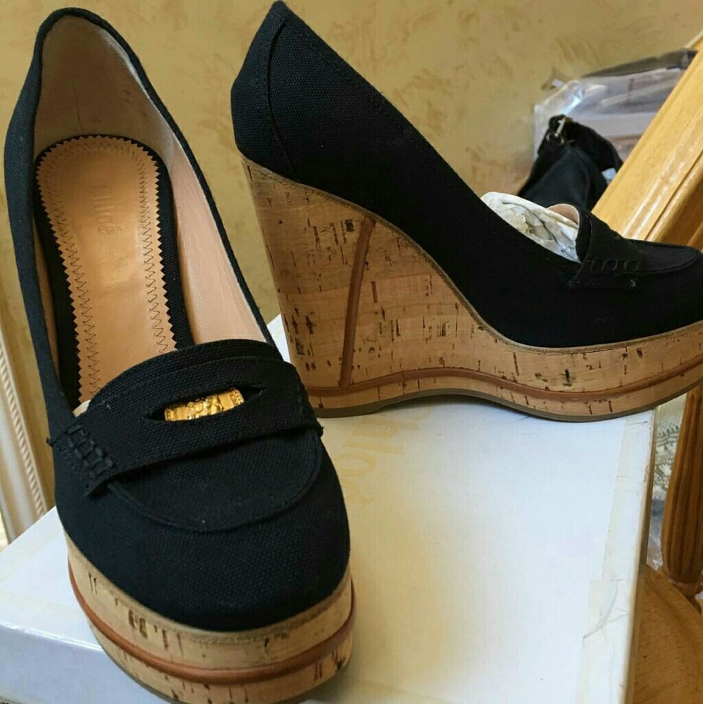 Chloé Cork Wedge shoes, size 8, black